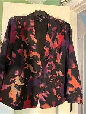 Nina Parker Black Multi-Color Floral Blazer
